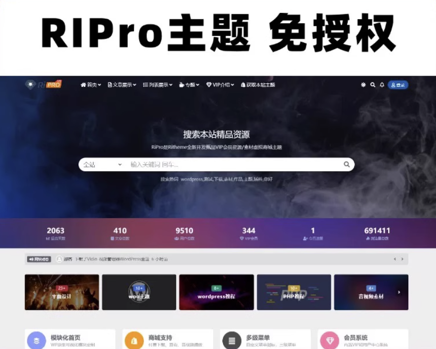 Wordpress模板日主题资源下载主题源码模板 RiPro v8.5 开心版